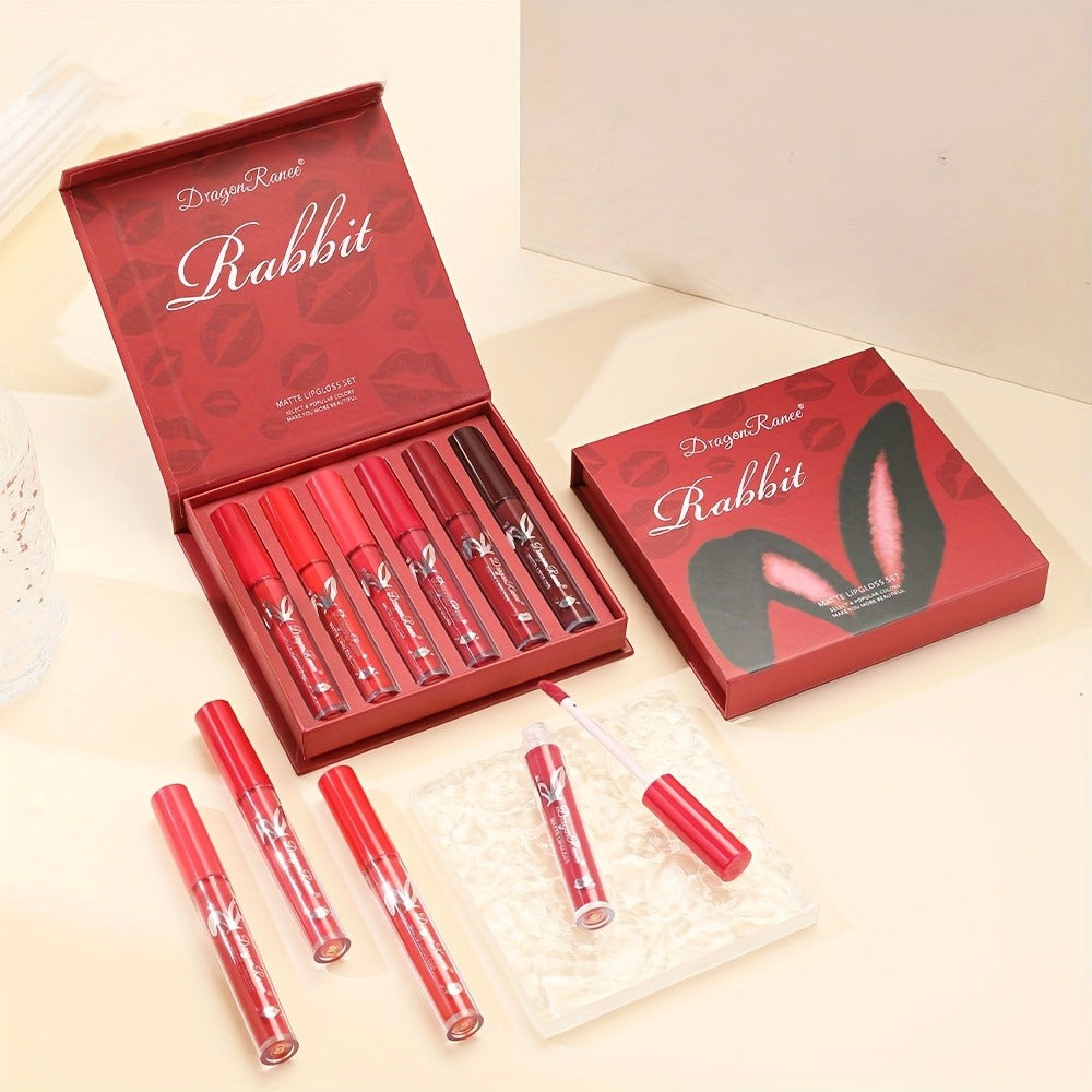 Lip Gloss Set by Dragon Ranee with 6 Red-Tone Matte Lip Colors, Tube Applicators and Gift Box — image 8