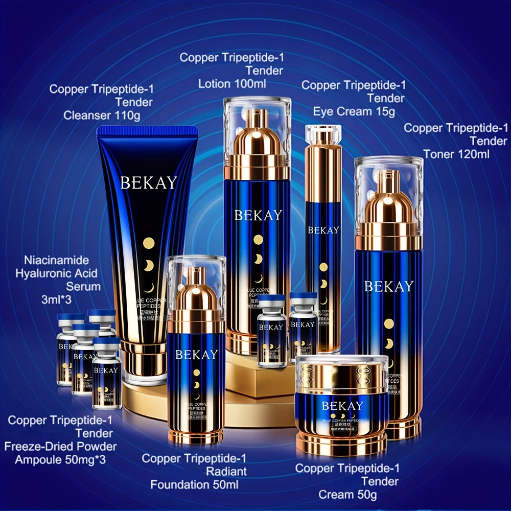 12-Piece BEKAY Skincare Gift Set with Blue-and-Gold Cleanser, Toner, Lotion, Cream and Eye-Care Collection — image 3