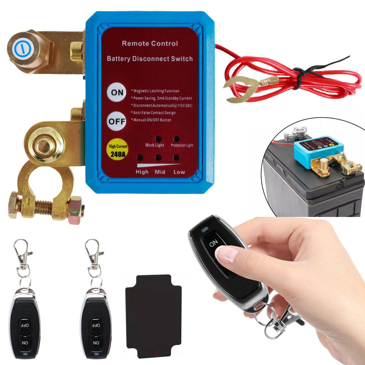 Battery Disconnect Switch Remote 12V 24V 240A – Wireless Kill Switch Auto Cut-Off Magnetic Relay, Anti-Drain Anti-Theft for C