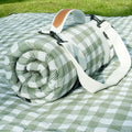 Green Plaid Roll-Up Picnic Blanket with Padded Layers and Carry Straps, 80 x 80in Outdoor Mat — image 1