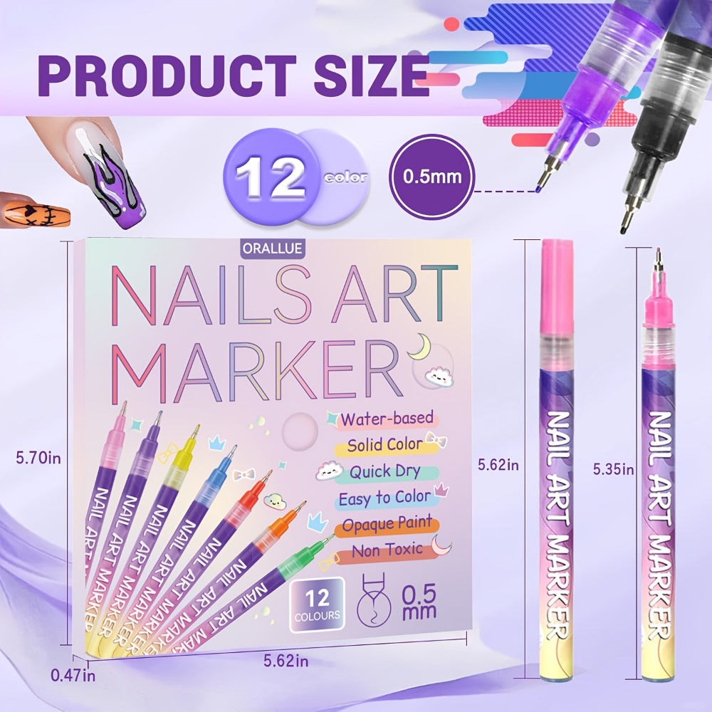 Nail Art Pens 12-Piece Water-Based Marker Set with 0.5mm Fine Tips for Lines and Small Decorative Details — image 13