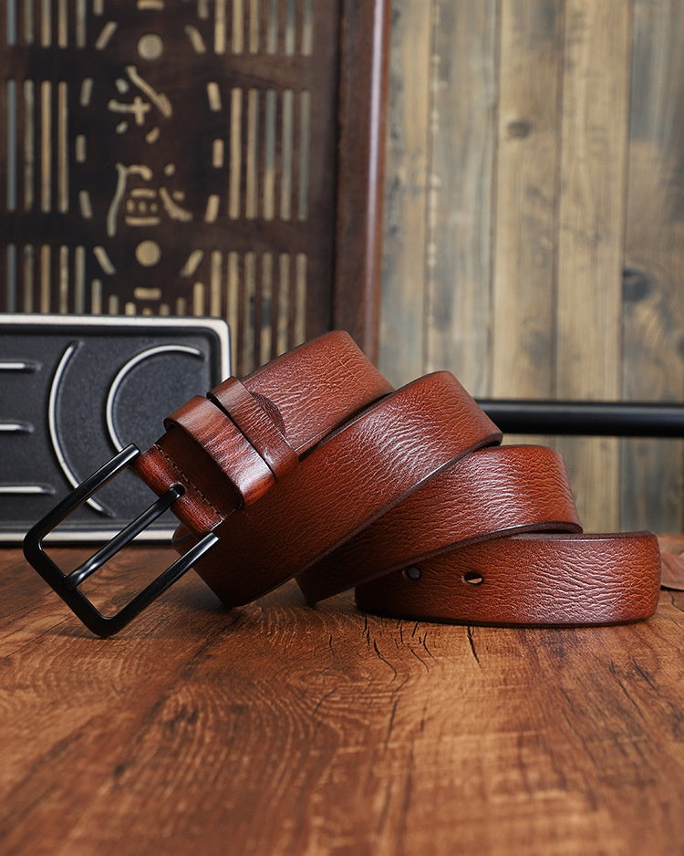 Men's Alloy Pin-buckle Belt With Top-layer Cowhidenew Casual Style