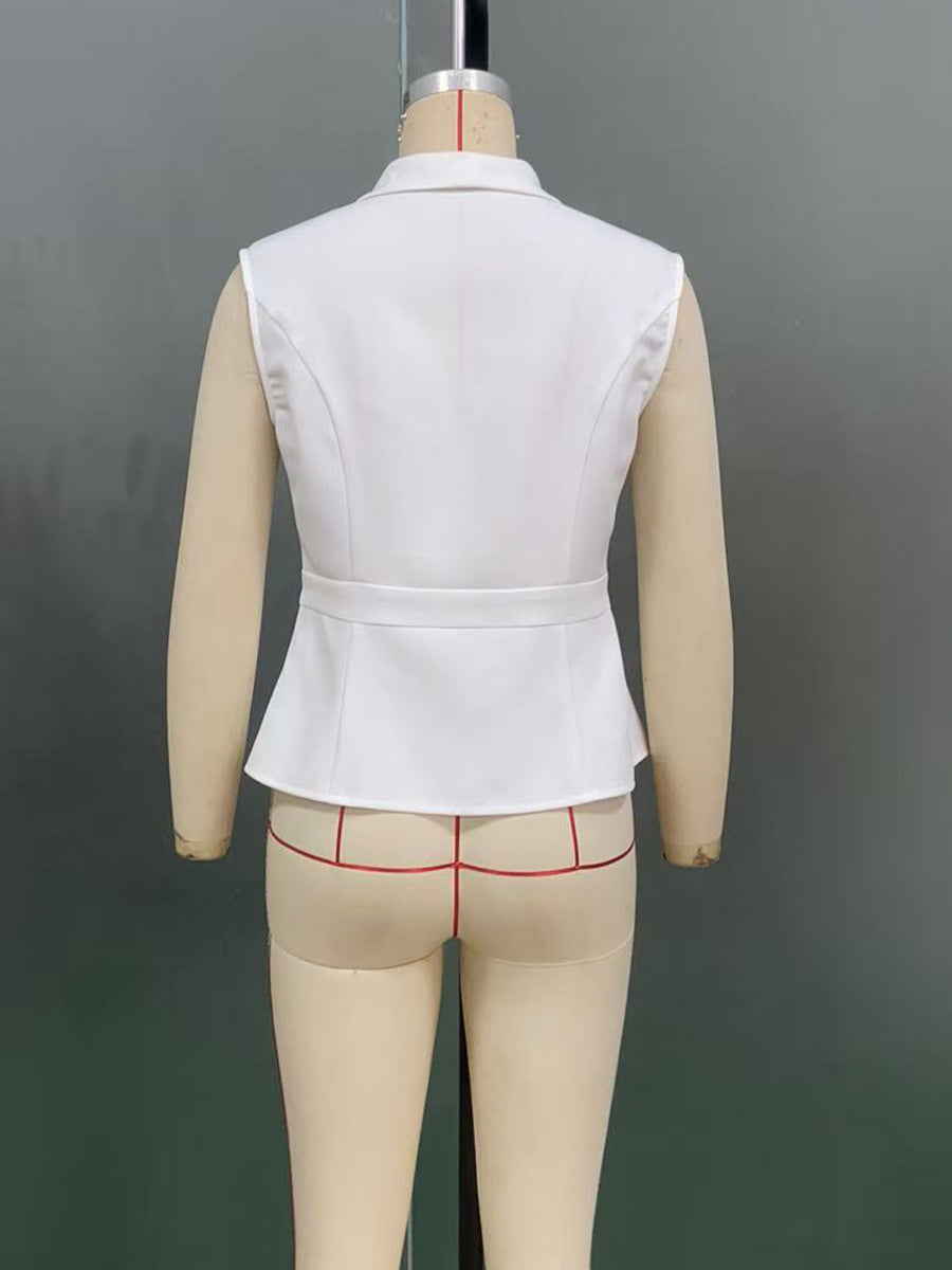 Solid Color Vest Straight-leg Trousers Suit For Women