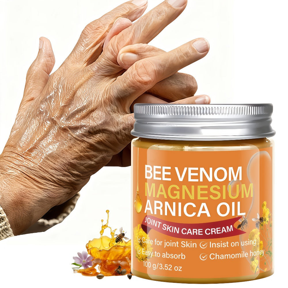 Body Cream 100g Amber Jar with Bee Venom Magnesium and Arnica Oil Package Callouts for External Massage Use — image 1
