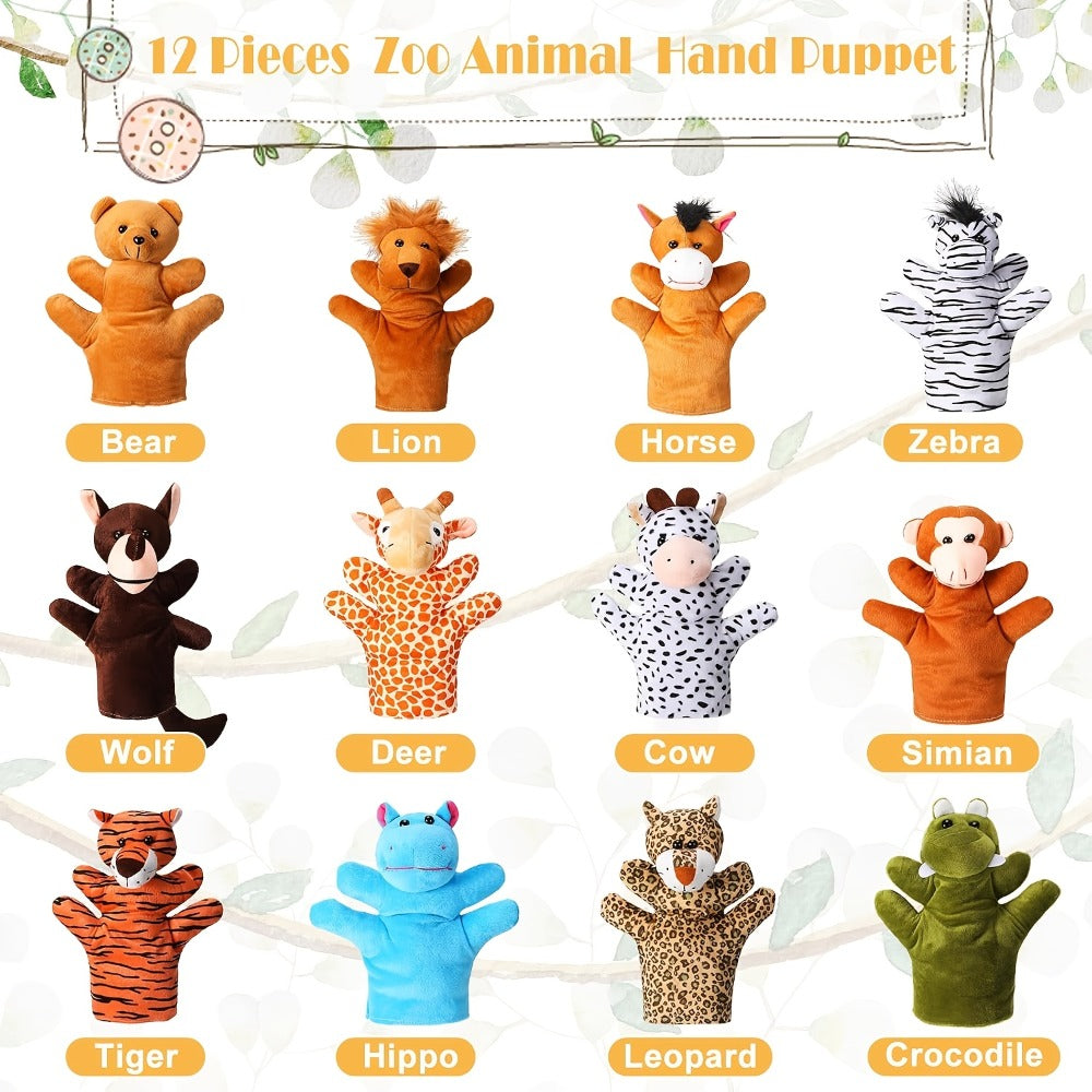 Twelve-Piece Zoo Animal Hand Puppet Set with Bear, Zebra, Lion, Giraffe, Hippo and More Designs — image 4