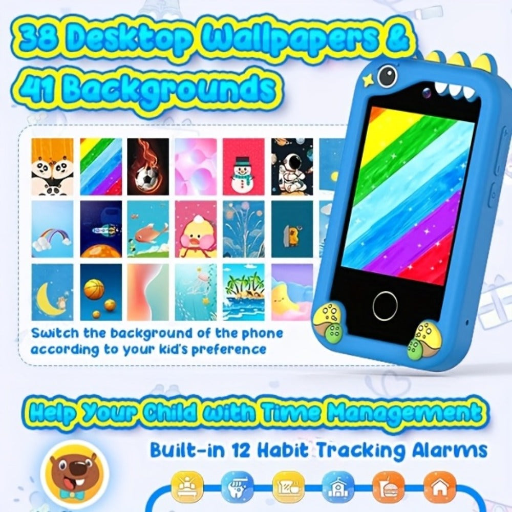 Kids Toy Mobile Phone with Dual Cameras, Touchscreen & MP3 Player, Educational Toy with Games, Alarm Clock & USB Charging — i