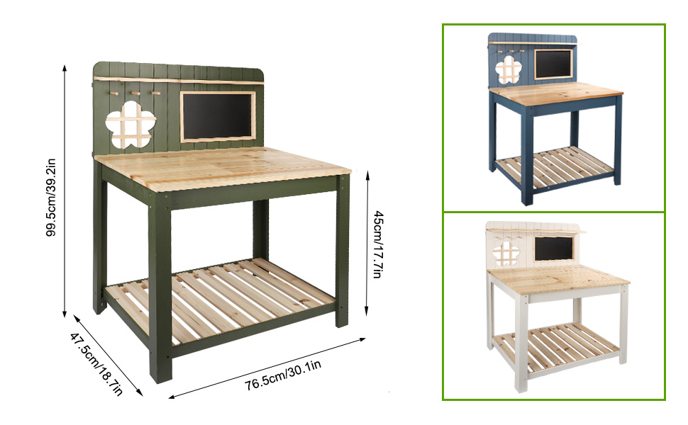 Potting Bench with Blackboard Removable Sink Hooks Double Shelf for Garden — image 28