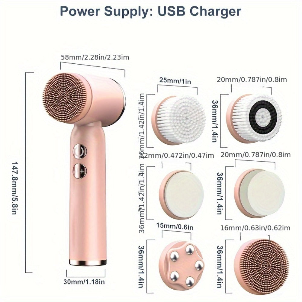 EMS Microcurrent Face Massager Device V-Face Lifting Double Chin Reducer Neck Rejuvenation 6-in-1 Brush Heads for Home or Sal