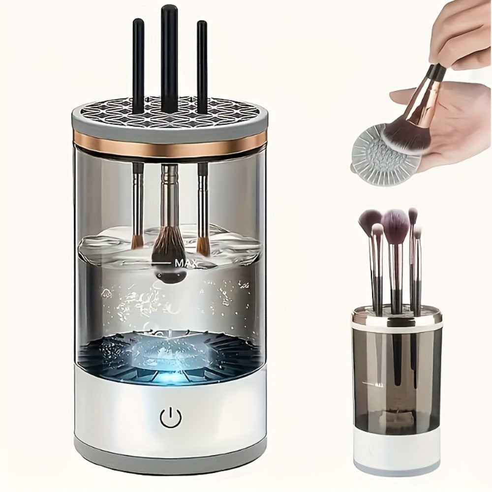 Electric Makeup Brush Cleaner & Dryer USB Powered Automatic Spinner Fast Drying Odorless Transparent Design Dual-Section Brus