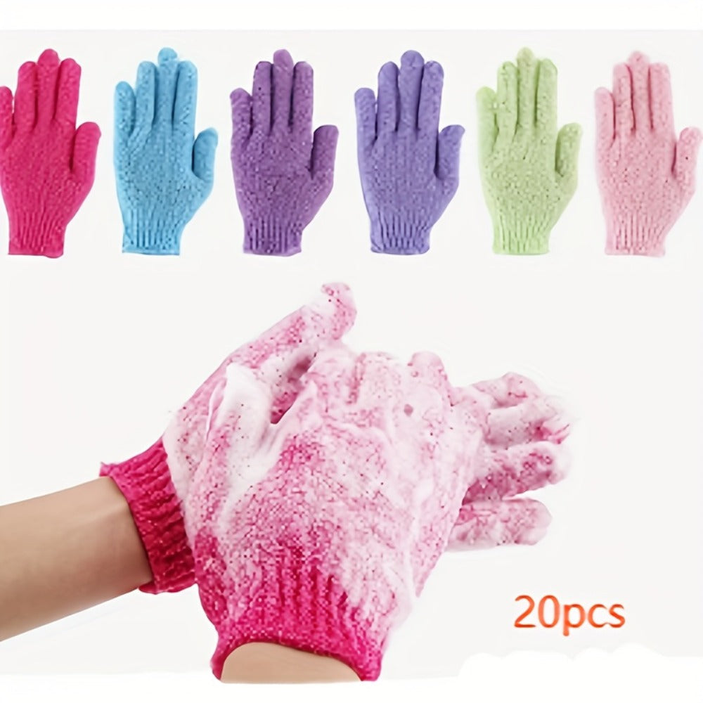 Exfoliating Shower Gloves 20 Pairs Dual-Sided Nylon Bath Scrub Mitts – Body Exfoliation, Spa Massage & Deep Cleansing Gloves 
