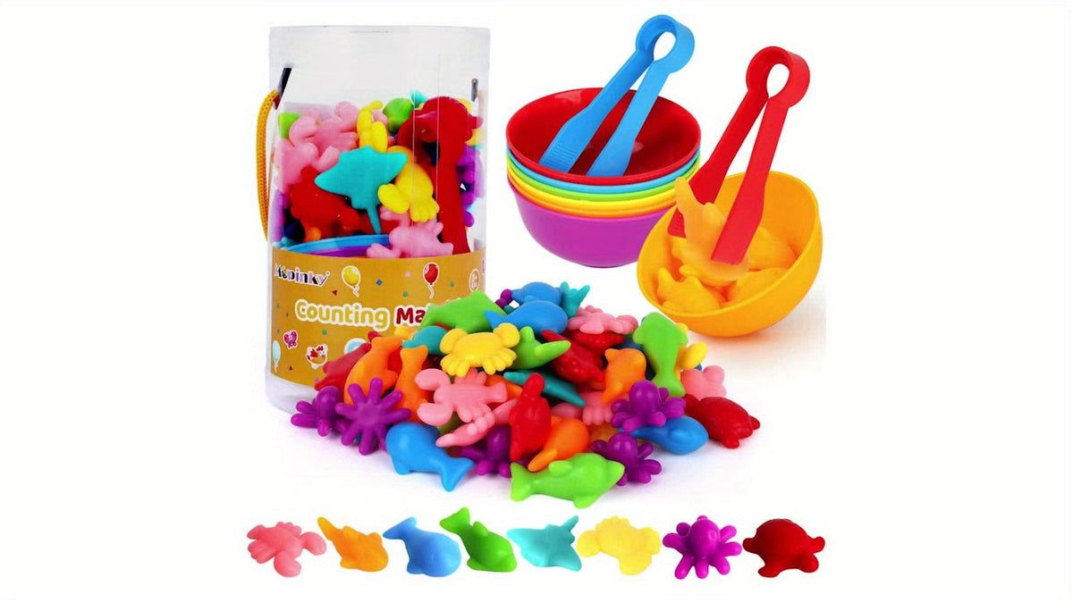 Ocean Animals Color Sorting Toy 64pcs with Sorting Bowl, Toddler Counting Matching Math Learning Activity — image 9