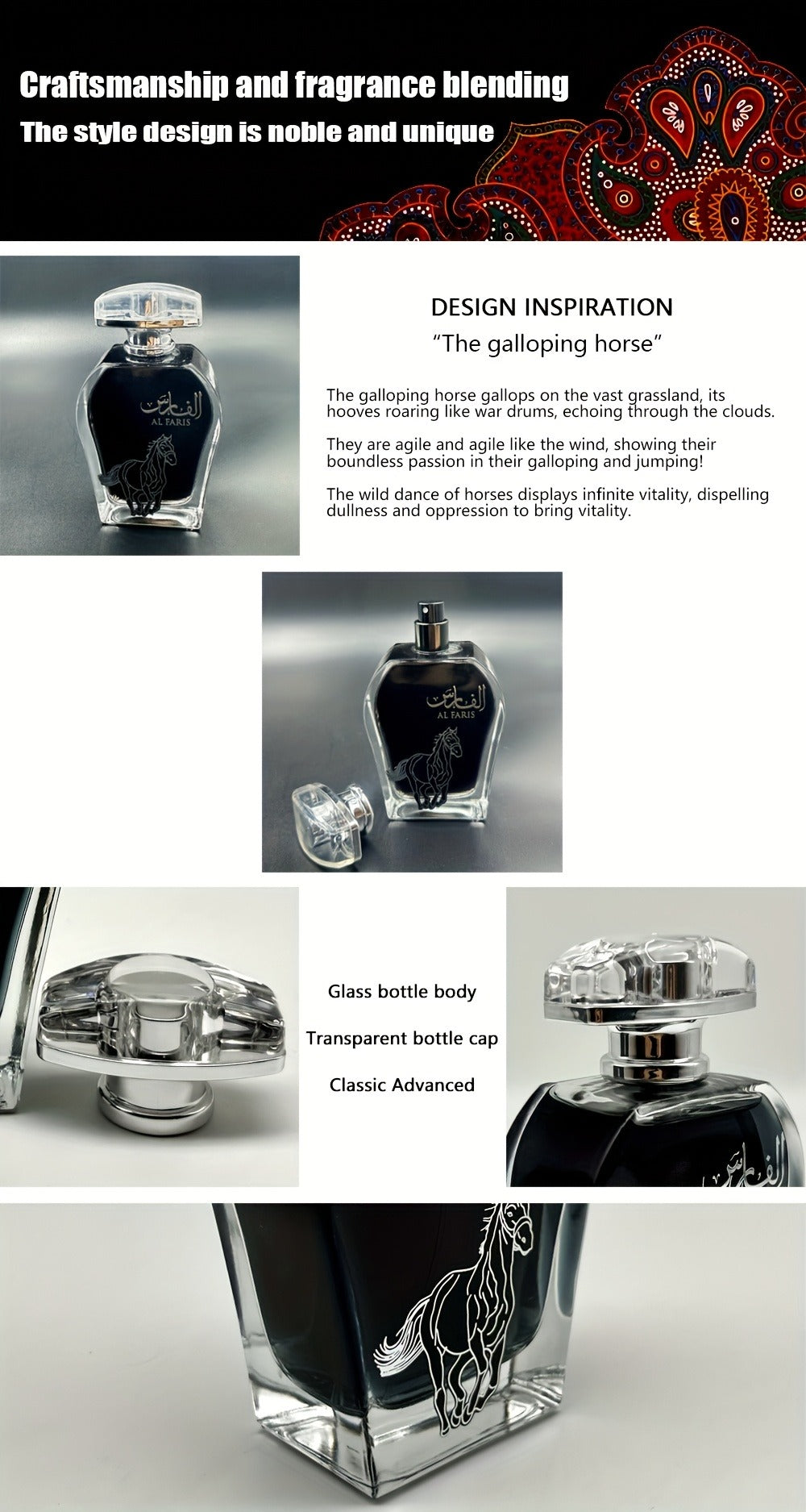 AL FARIS Black Mustang Men Cologne Eau de Parfum 3.38 oz 100ml Dubai Arabian Oriental Fragrance Woody Oud Musk Spray — image 