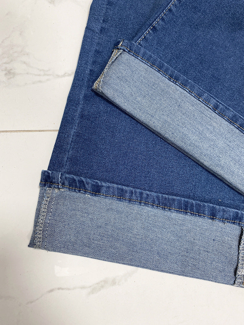 High-waisted Trousers-foot Curling Straight Jeans