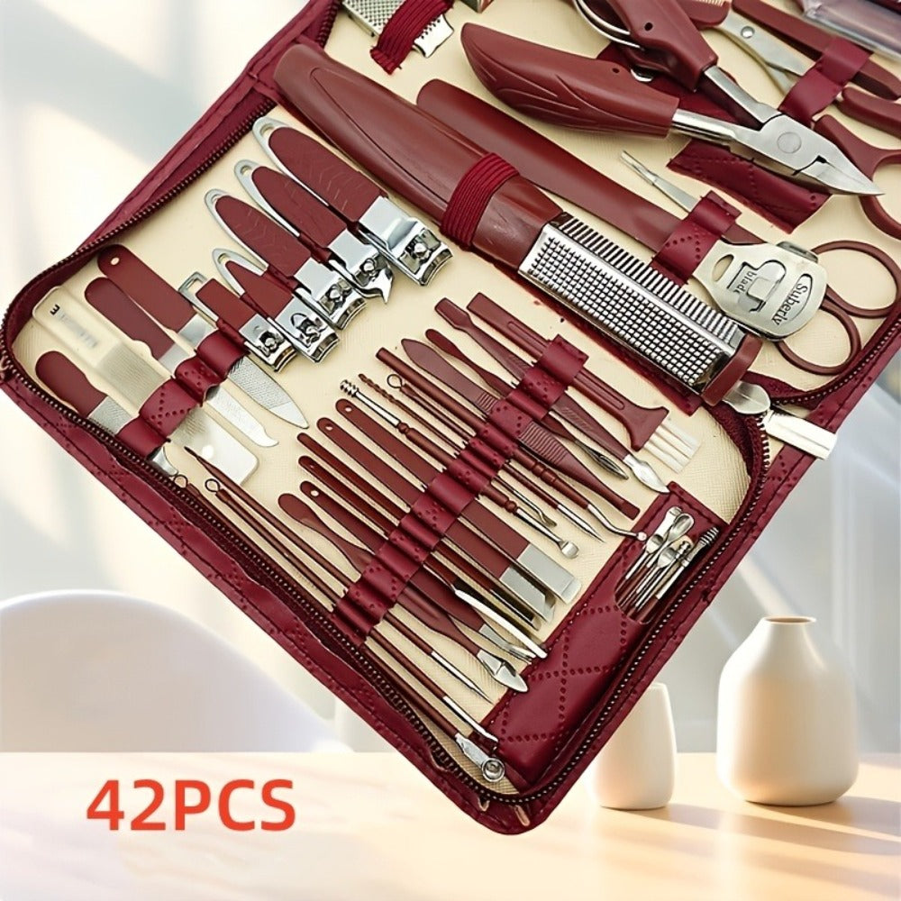 Professional Manicure Pedicure Kit 42 Piece Stainless Steel Nail Set with Portable Travel Case – Nail Scissors Cuticle Nipper