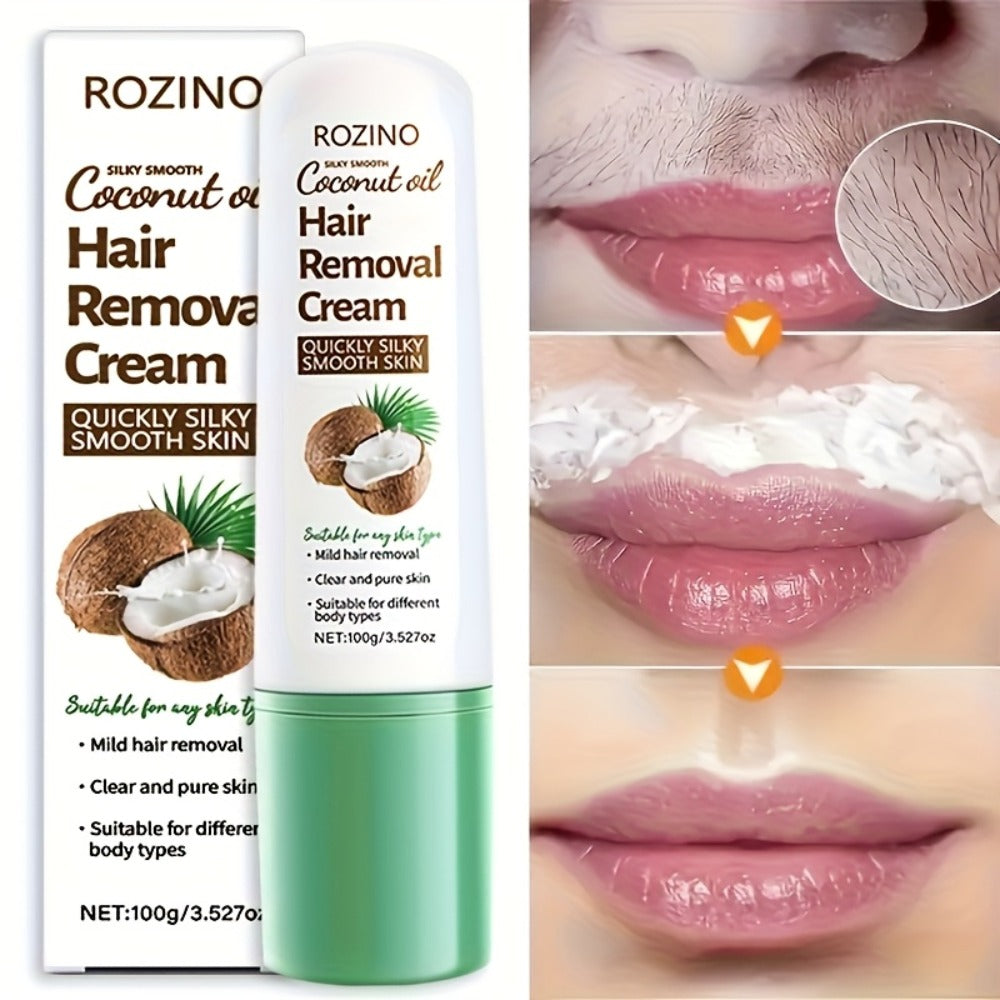 Hair Removal Cream ROZINO 100g Coconut and Squalane Tube with Carton for External Body Grooming — image 4