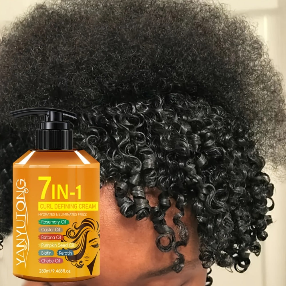 Argan Oil & Rosemary Curling Cream 280ml – 7-in-1 Moisturizing Long-Lasting Hold, Defines Waves & Curls, Naturally Fluffy Fri