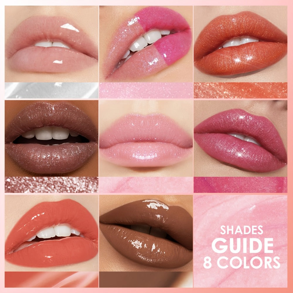 Pearlescent Glitter Lip Gloss Set 8 Pieces with Lip Oil Formula, for Makeup, Travel and Everyday Vanity Use — image 2