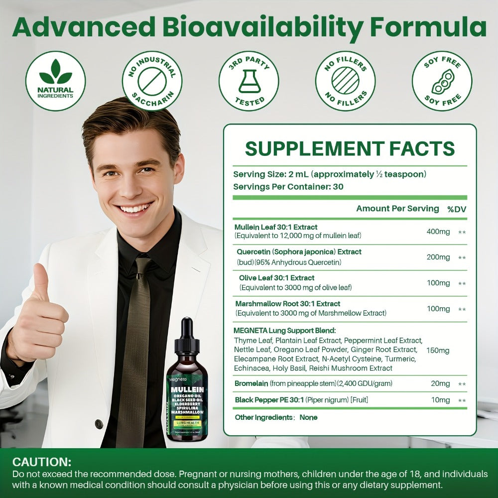 Mullein Leaf Liquid Drops for Lung Health & Respiratory Support, Natural Herbal Formula for Breathing Comfort — image 2