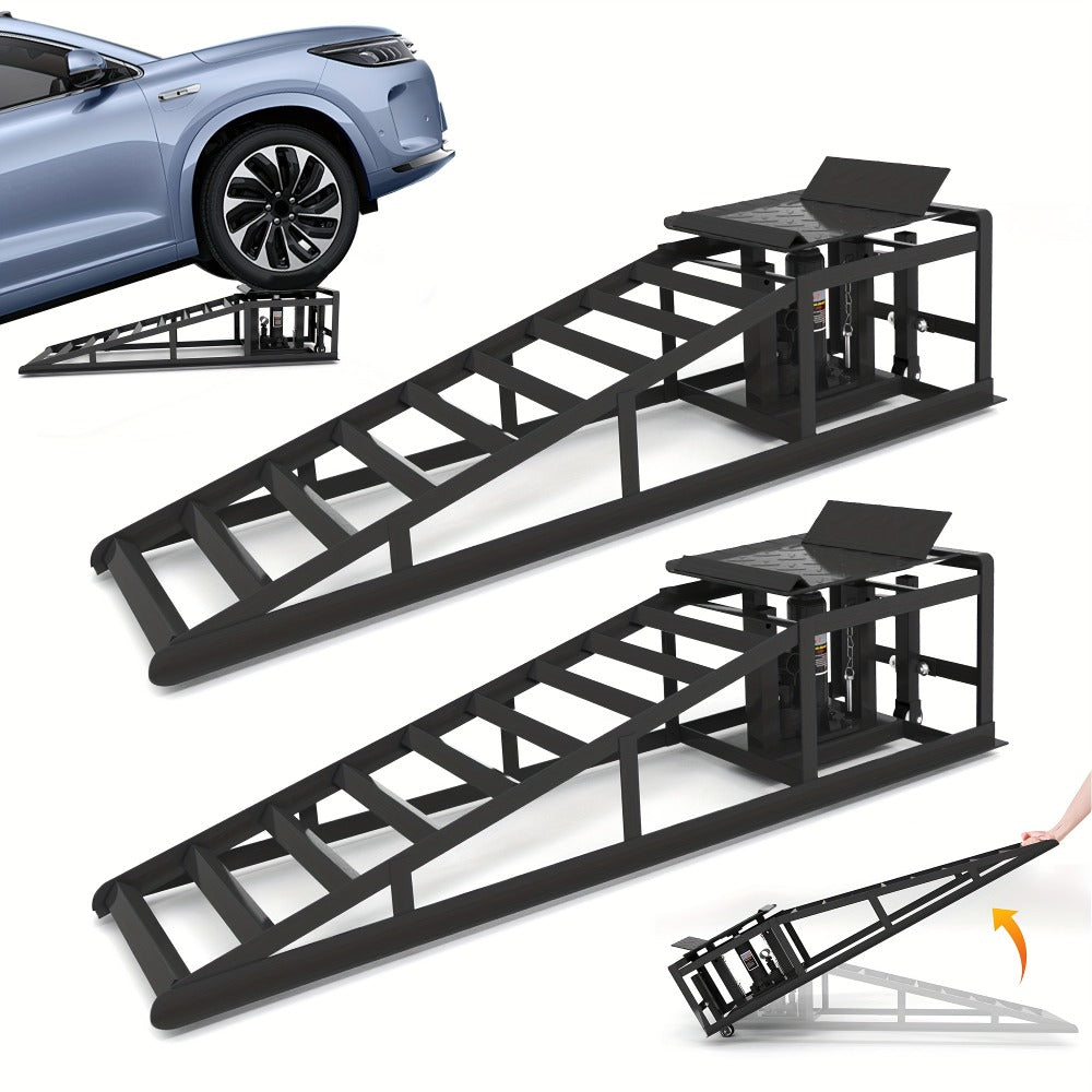 Hydraulic Car Ramps 2-Pack 11050 LBS 5T – Heavy Duty Iron Vehicle Lift Ramp 9"-14.2" for Oil Changes, Jack Support & Auto Mai