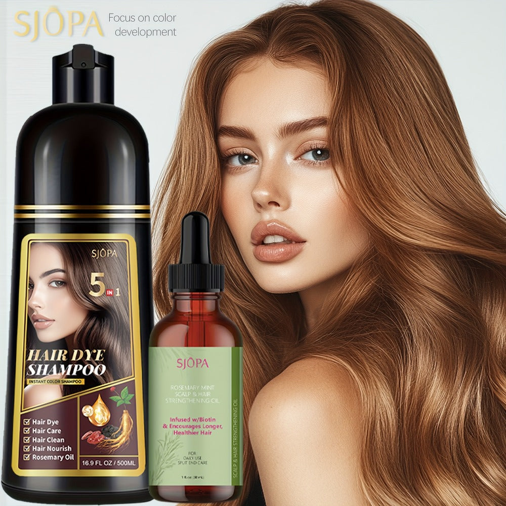 Glycerin Hair Color Shampoo Gift Set with Rosemary Oil, 5-in-1 Color & Care Formula 16.91oz, Gentle Non-Irritating Gray Cover