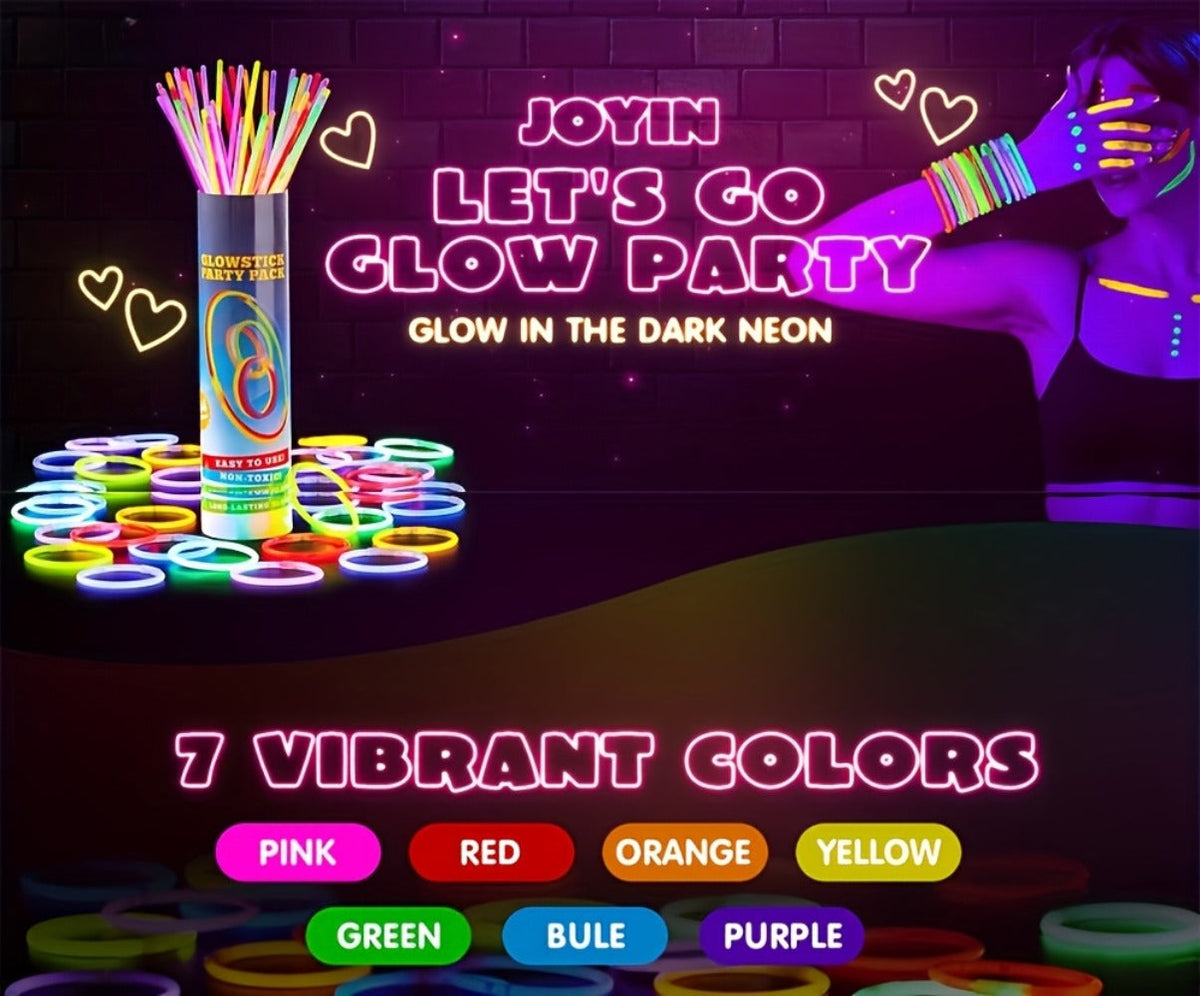 144-Piece 8-Inch Glow Stick Party Pack in Seven Pictured Colors with Bracelet and Necklace Connectors — image 8