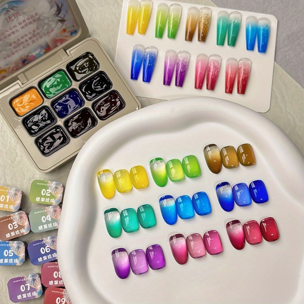 Gel Nail Polish 9-Color Candy-Glass Set with Translucent Gradient Finish and Fall-Winter Shade Palette for Nail Art — image 1