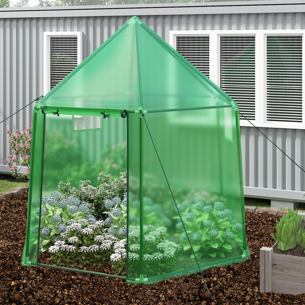 Walk-In Greenhouse All-Weather PE Cover & Frame, Zippered Door Vent Windows, Outdoor Plant Shelter for Garden Yard Balcony — 