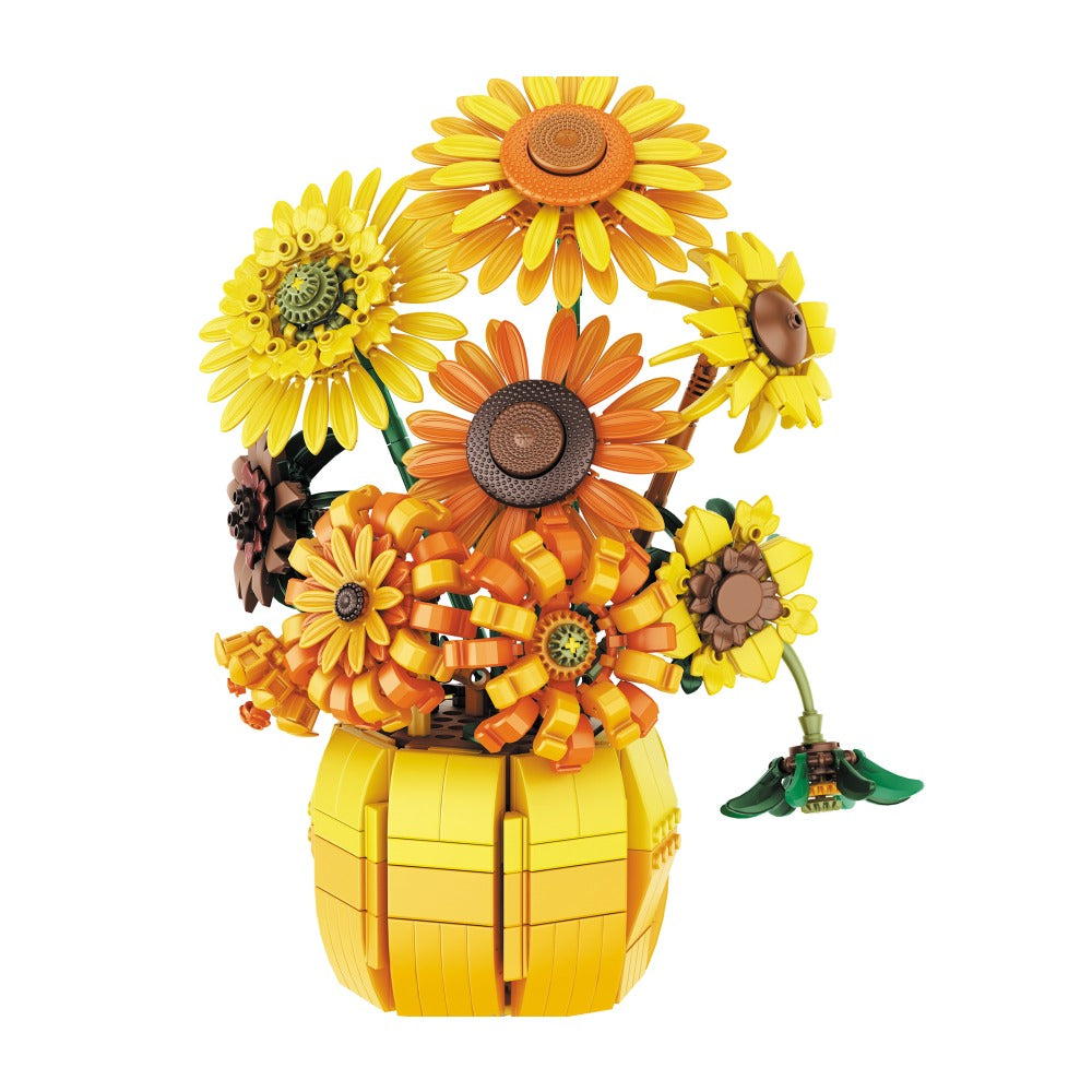 Sunflower Bouquet Building Blocks Set with 1009-Piece Checkout Label, Adjustable Petals and Yellow Vase Display — image 4