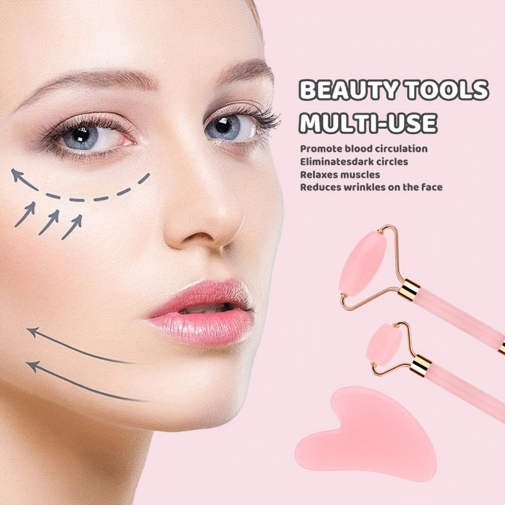 Facial Cleansing Massage Set 7Pcs Silicone Face Brush Double-Headed Roller Massager Heart Scraping Board Wristbands Hair Band
