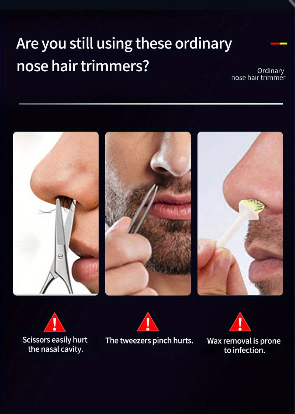 Nose Hair Trimmer Electric Painless 3-in-1 USB Rechargeable with LED Display – Trims Nose Ear Hair Eyebrows Waterproof Groomi