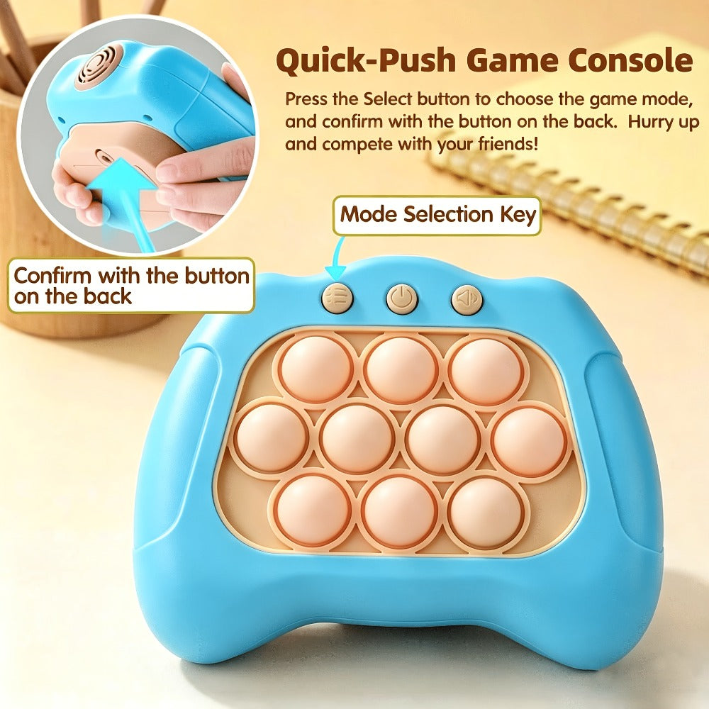 Blue Quick-Push Electronic Memory Game with Ten Pop Buttons, Four Pictured Modes and Back Controls — image 1