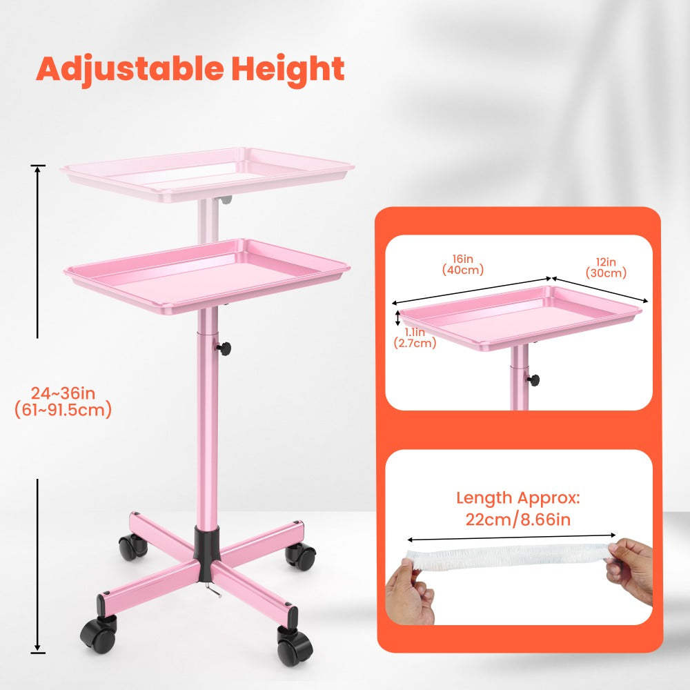 Adjustable Salon Tray Cart with 10 Disposable Covers and Gold or Pink Finish on Rolling Casters — image 12