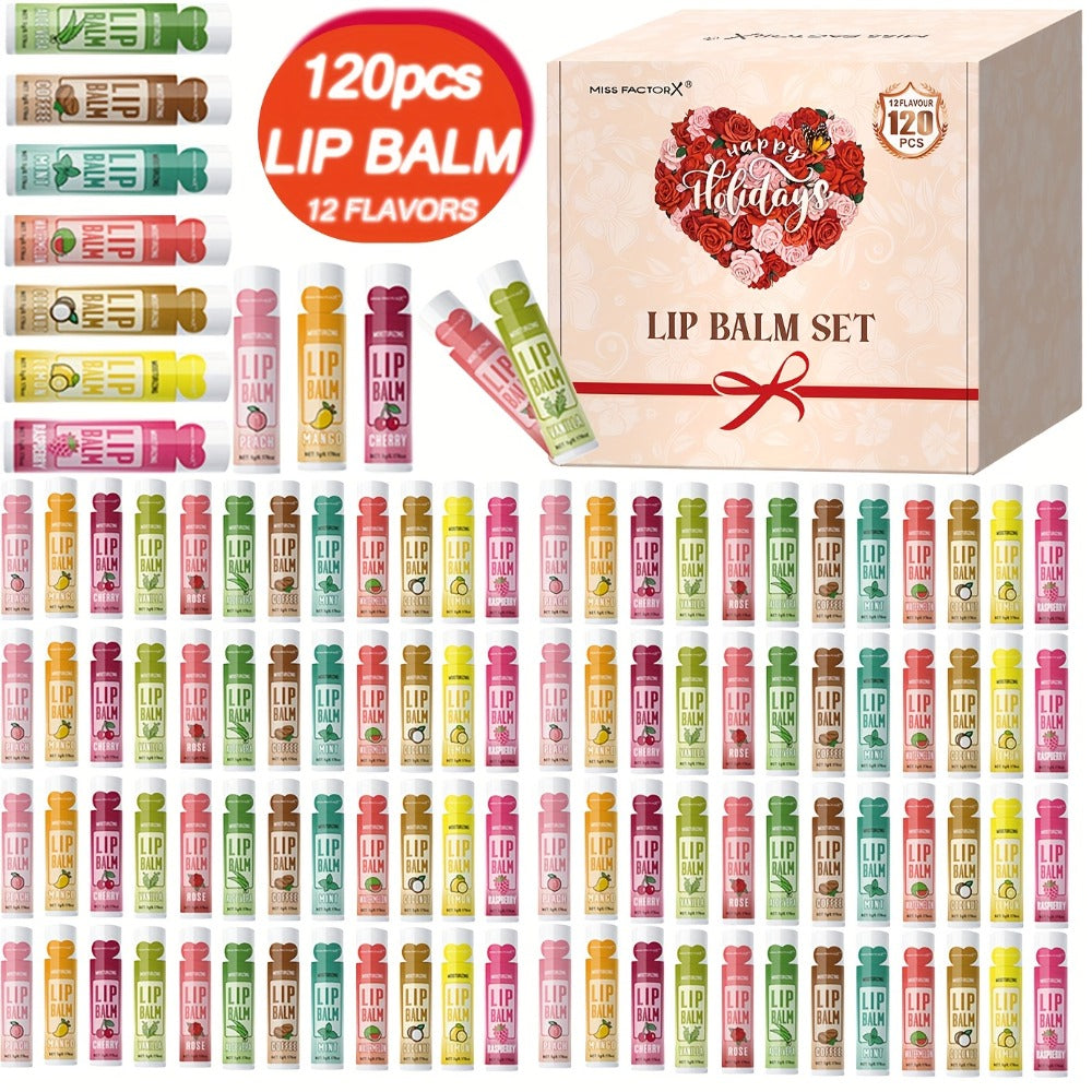 Lip Balm 120-Piece Bulk Set with 12 Flavors, Glossy Twist-Up Tubes and Divided Gift Box Packaging — image 1