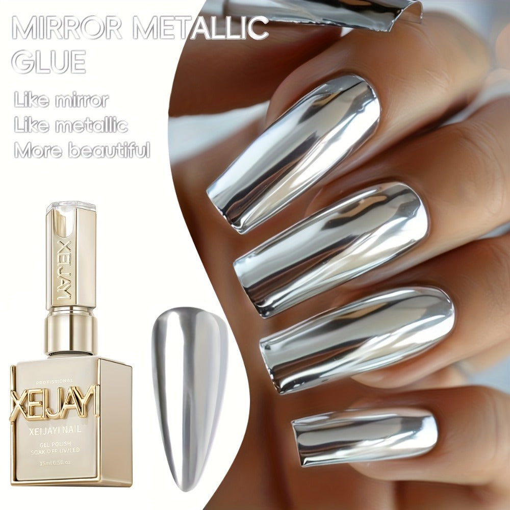Mirror Metallic Silver Nail Art Gel in XEIJAYI Electroplating-Style Bottle with Cap-Mounted Detail Brush — image 2