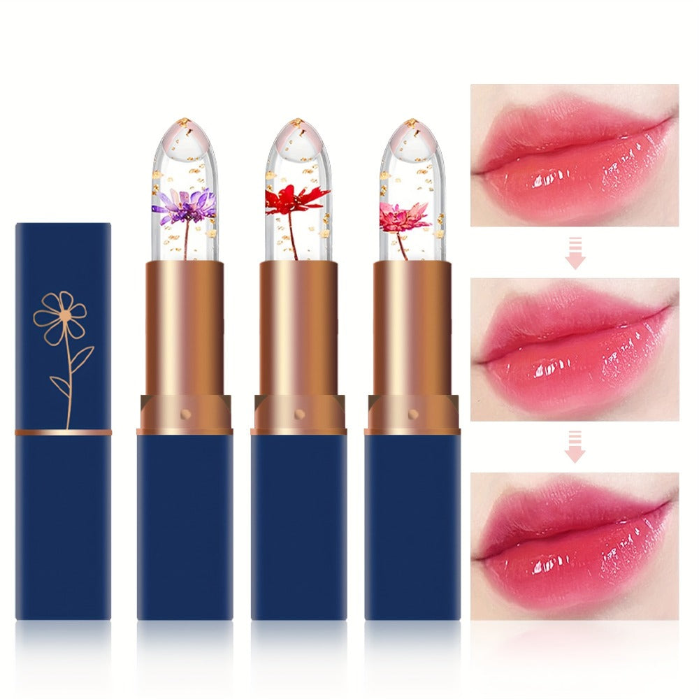 Flower Shaped pH Lip Balm Set 6pcs Individually Wrapped – Color Changing Transparent to Pink Tint, 6 Flavors Deep Moisturizin