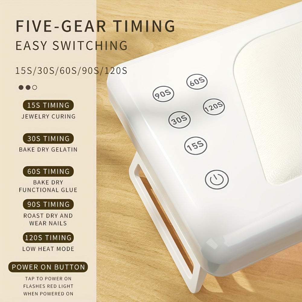 Wide Rectangular Hand-Pillow LED Nail Lamp with 28 x 13cm Base, Five Timer Settings and White Finish — image 4