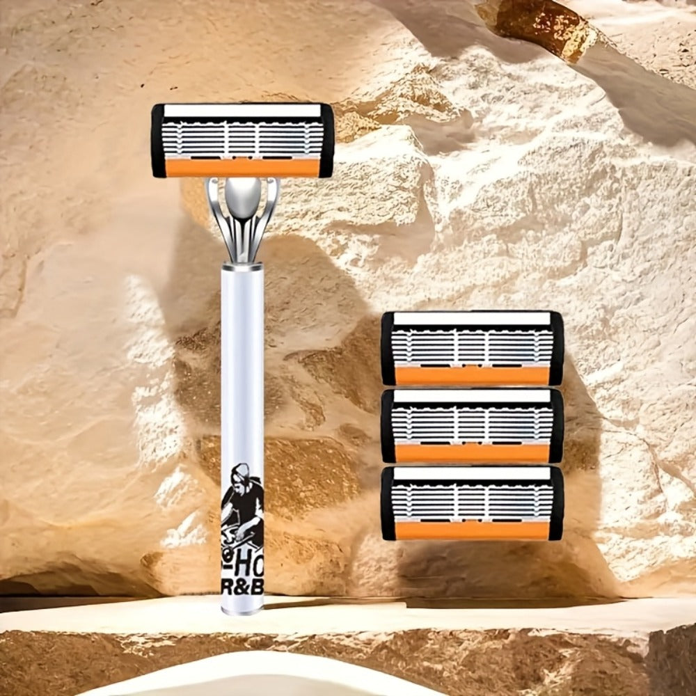 6-Layer Blade Men's Razor Set with Lubricating Strip 2 Handles & 36 or 72 Replacement Blades – Smooth Close Shave Contour-Fit