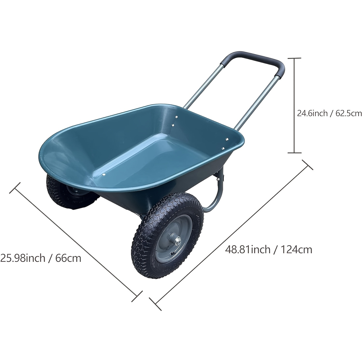 Utility Wagon Poly Bed Steel Frame Dump Cart with Built-in Stand, Towable Wheelbarrow for Garden — image 4