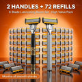Luxury Men's Razor Set 6-Layer Blades – 2 Ergonomic Anti-Slip Handles & 72 Replaceable Blades, Precision Manual Shaving Kit —