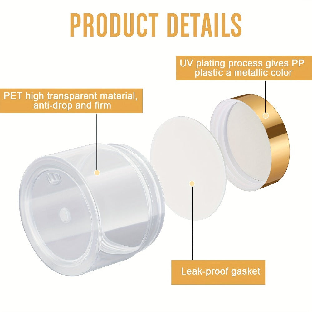Wide Mouth Plastic Jars with Lids 2oz 100 Pack Clear Cosmetic Containers with Golden Flip Top Lid for Lotion Cream Body Butte