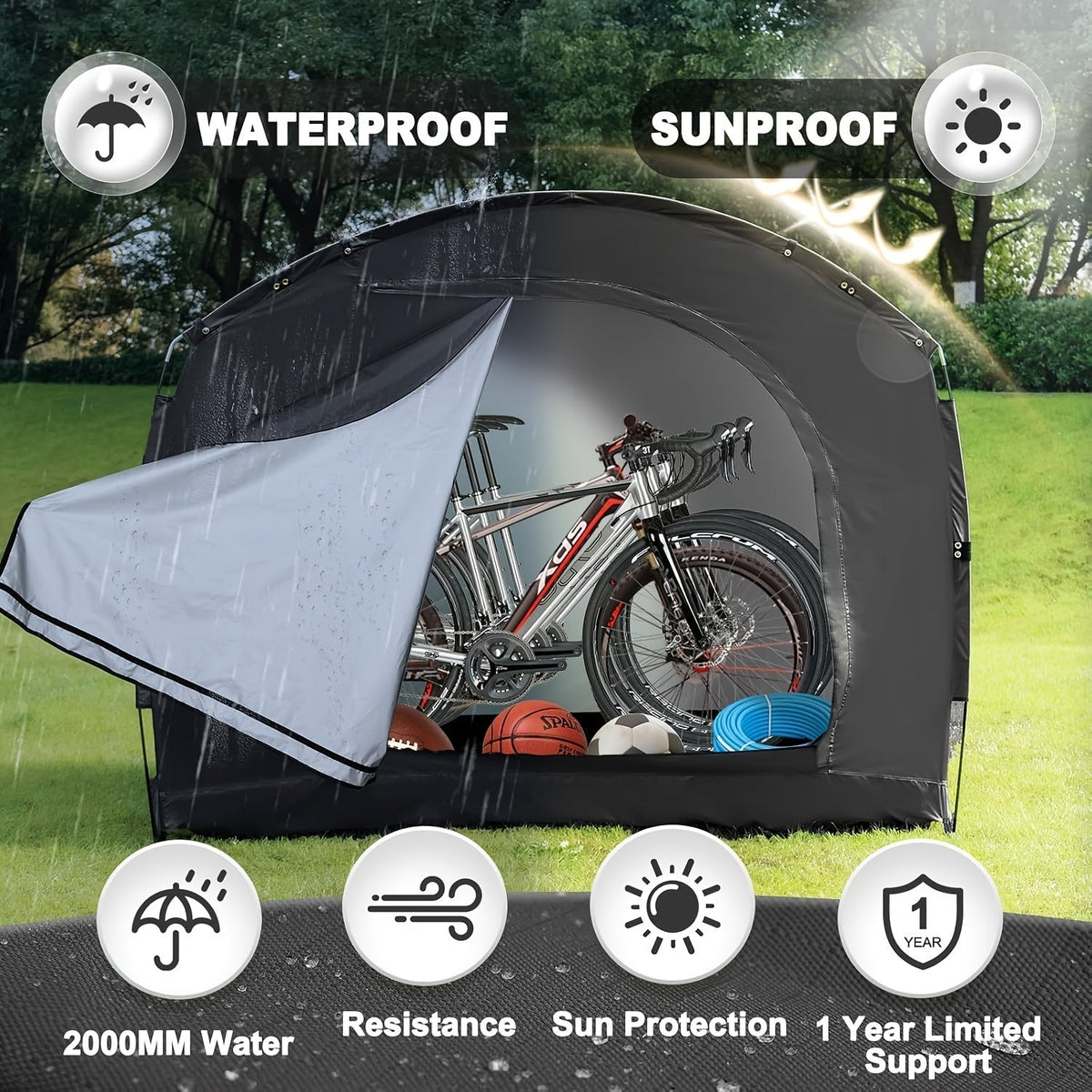 Outdoor Storage Tent Waterproof 230D Oxford Cloth PU4000 Portable Backyard Shed — image 4