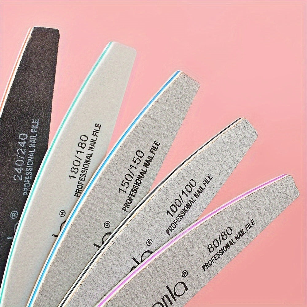 Nail File Set Professional Half Moon Rolled Sanding Strips 5 & 10 Pcs – Gray Sanding Bands for Shaping Buffing Smoothing Natu