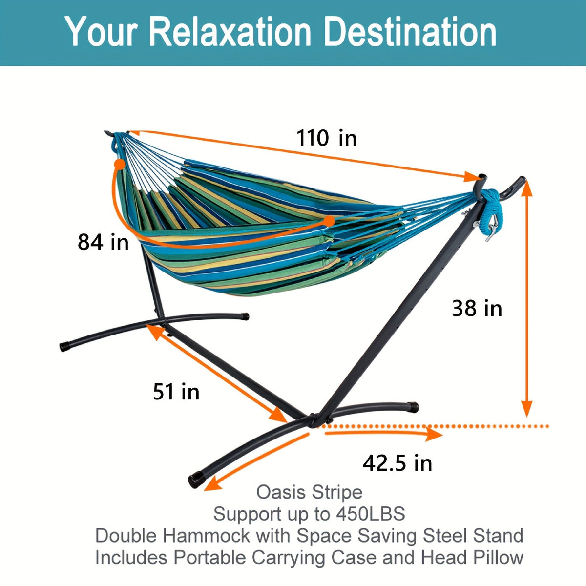 Hammock and Steel Stand Set with Pillow, Carry Case, Eight Colors and 450 lb Load-Limit Marking — image 5