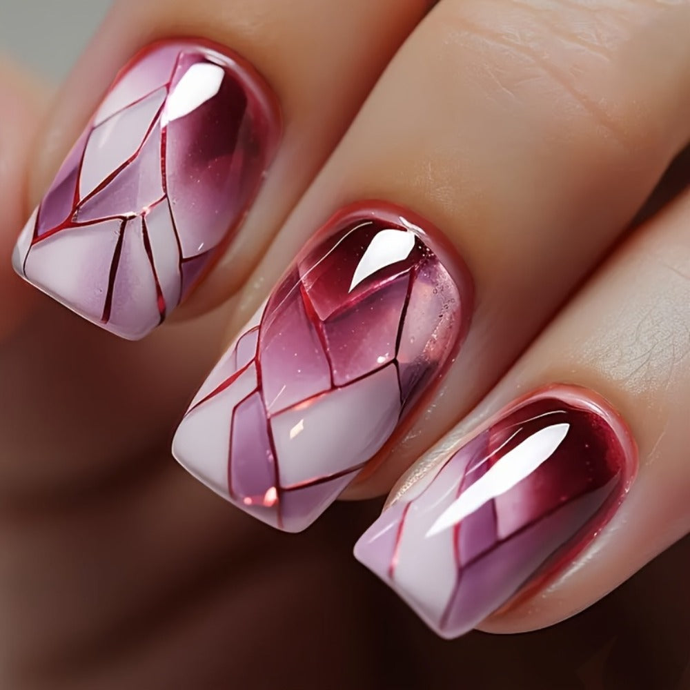 Press On Nails 216-Piece Soft Gel Short Square Set with French, Gradient, Glitter and Heart Designs — image 14