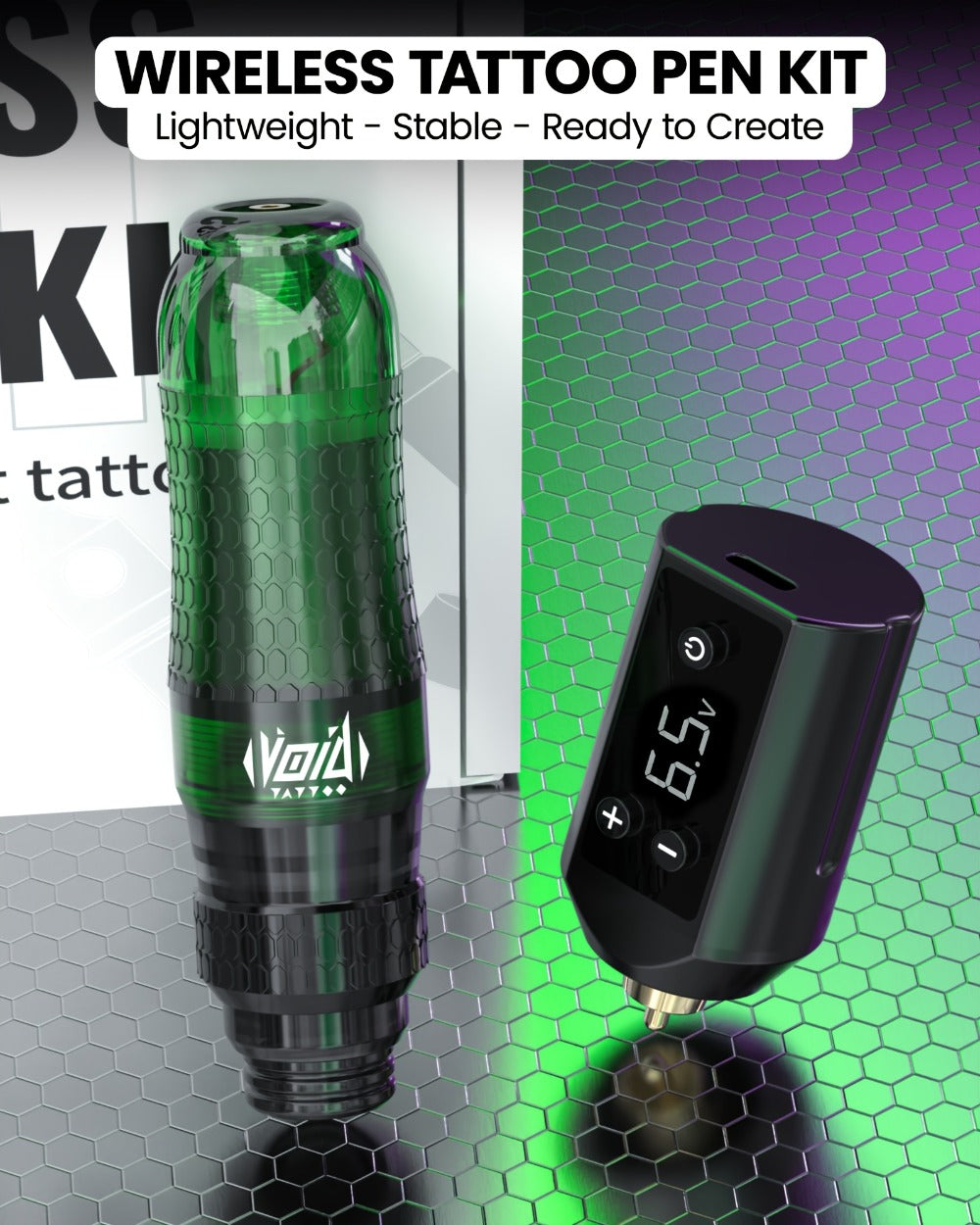 Tattoo Machine Kit VOID Wireless Pen with 1200mAh Battery, 4-12V Adjustment, 10 Cartridges and 5 Ink Shades — image 10