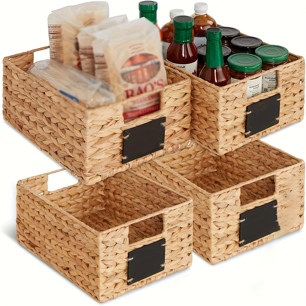 Water Hyacinth Pantry Storage Baskets with Chalkboard Labels, 9 x 12 x 5-Inch, 1- to 4-Pack — image 1