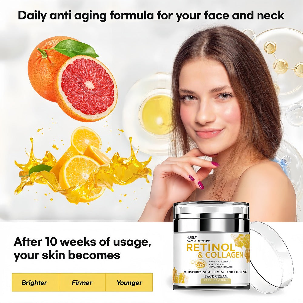 Retinol Face Cream with Hyaluronic Acid for Women Lifting Neck Cream Smooths Wrinkles Fine Lines Day Night Dry Skin Care 50g 