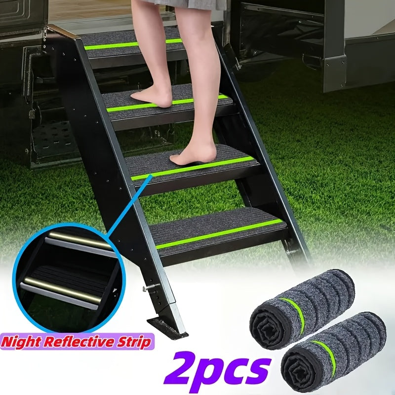 RV Step Covers Non-Slip Reflective – Durable Polyester Camping Rug Set for Travel Trailer, Motorhome & Outdoor Adventures, 2 