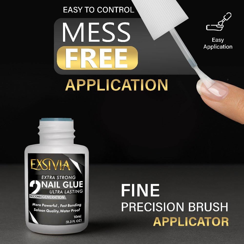 Nail Glue, EXSIVIA 10ml Brush-On Bottle with Fine Applicator for Press-On Nails, Acrylic Tips and Nail Art — image 3
