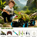 RC Monster Truck Dinosaur 2.4GHz 4WD Off-Road Remote Control Car with LED Lights Music Large Tires All-Terrain Stunt Vehicle 